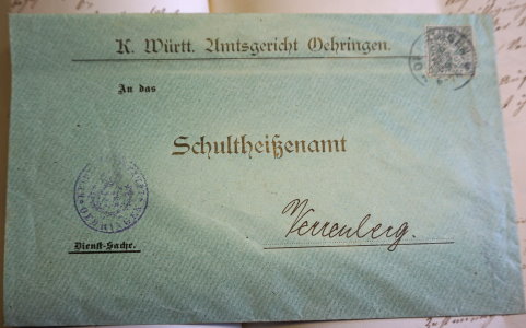 Briefumschlag Schultheißenamt Verrenberg