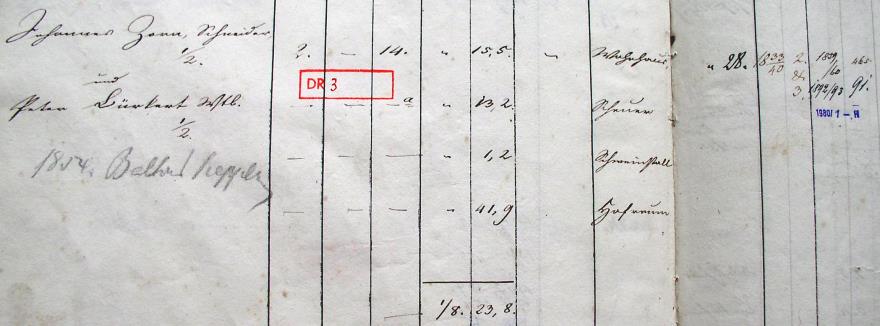 Eintrag im Prim&auml;rkataster von 1833; Haus 14
