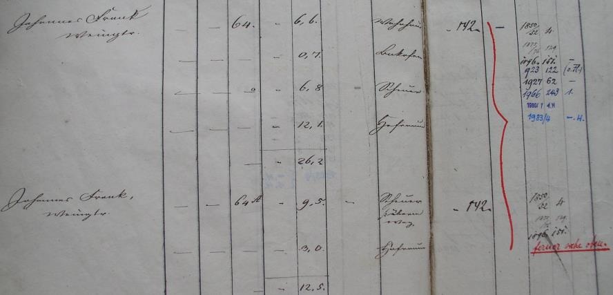 Eintrag im Prim&auml;rkataster von 1833; Haus 64