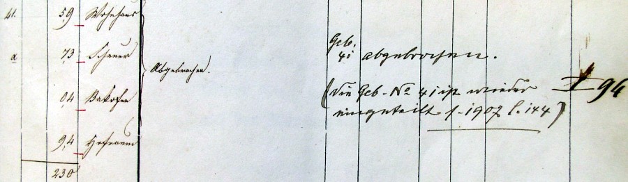 Ergänzungskarte zum Primärkataster Verrenberg 1862-62; Haus 41