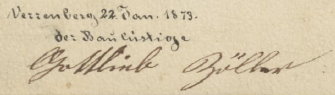 Unterschrift Gottlieb Zöller, Verrenberg 1873