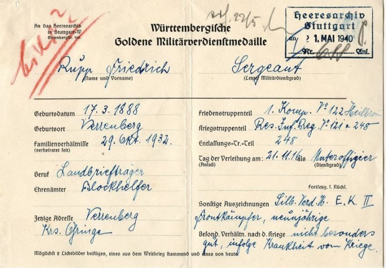 Friedrich Wilhelm Rupp 1888-1955, Verrenberg