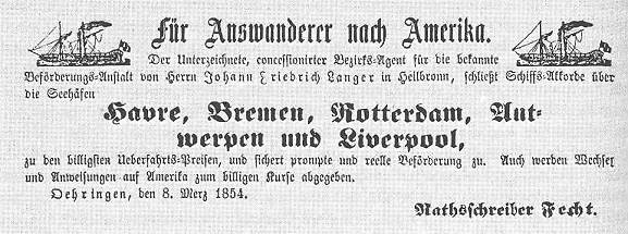 Anzeige im Bote für Hohenlohe; 8.März 1854