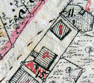 Kartenausschnitt aus Katasterkarte 1833; Haus Nr. 1
