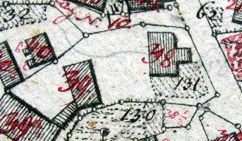 Kartenausschnitt aus Katasterkarte 1839; Haus Nr. 38 und 39