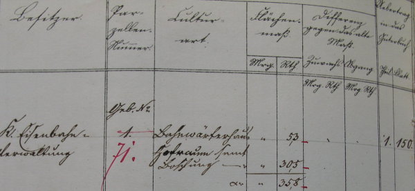 Eintrag im Primärkataster von 1863-64; Haus 71
