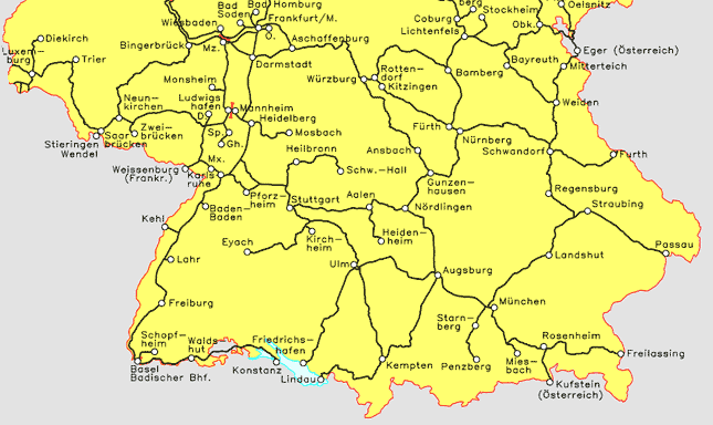 Die Eisenbahnstrecken in Süddeutschland um 1865