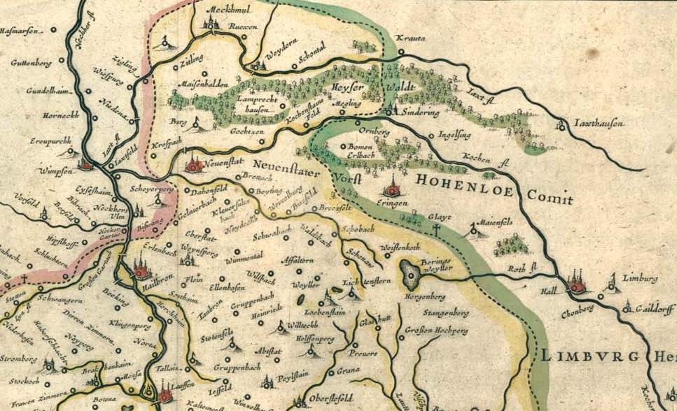 Diese Karte zeigt Hohenlohe im 17 Jahrhundert