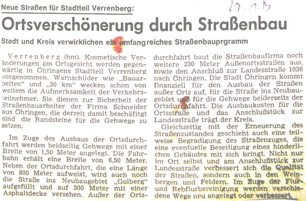 1973 Straßenbau in Verrenberg, Zeitung in Verrenberg