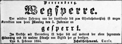 Der Weg wird gesperrt, 1894, Verrenberg